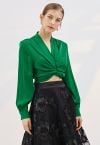 Crisscross Tie-Bow Satin Top in Emerald