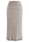 Embossed Texture Knit Pencil Skirt in Taupe