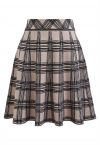 Plaid Knit High Waist Mini Skirt in Light Tan