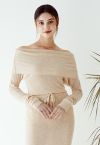 Fold Over Off-Shoulder Knit Top in Apricot