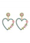 Blue Diamond Heart Hook Earrings