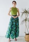 Vibrant Green Floral Chiffon Maxi Skirt