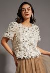 Sequin Embellished Feather Short-Sleeve Top