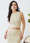 Tie Waist Knit Tank Top in Oatmeal