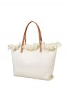 Tassel Trim Canvas Tote Bag in Cream