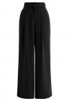 Sleek Belted Straight-Leg Pants in Black