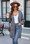 Casual Open Front Oversized Knit Cardigan with Pockets in Grey