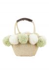 Pom-Pom Woven Straw Handbag