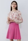 Silver Bead Embellished Seam Knit Skirt in Magenta