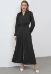 Fanciful Pleats Wide-Leg Pants in Black