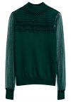 Flock Dots Mesh Spliced Knit Top in Emerald