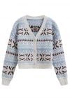 Fair Isle Contrast Edge Knit Cardigan in White