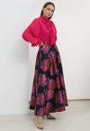 Floral Melody Jacquard A-Line Maxi Skirt in Magenta