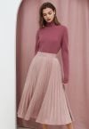 Smooth Faux Suede Pleated Midi Skirt in Pink