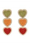 Triple-Color Heart Rhinestone Earrings in Red