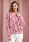 Blushing Love Fuzzy Pink Heart Knit Sweater