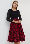 Red Rose Jacquard Organza Midi Skirt