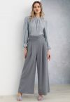 Ruched High Waist Pleated Wide-Leg Pants in Dusty Blue