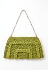 Braided Straw Shoulder Bag in Green