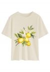 Lemon Tree Flower Printed Round Neck T-Shirt