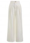 Polished Pleat Detail Straight-Leg Pants in Cream