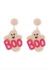 BOO Evil Ghost Pearl Earrings in Hot Pink