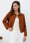 Classic Collar Button Down Knit Jacket in Caramel