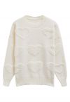 Pearl Trim Heart Jacquard Oversized Knit Sweater in Ivory