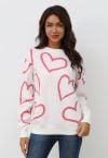 Lovable Heart Crew Neck Knit Sweater in Light Pink