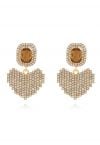 Full Rhinestone Heart Earrings in Amber