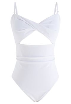 Twisted Front Cutout Swimsuit in White
