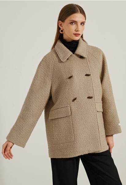Flap Pocket Wool-Blend Coat in Camel