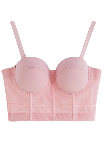 Solid Color Underwire Bustier Crop Top in Pink