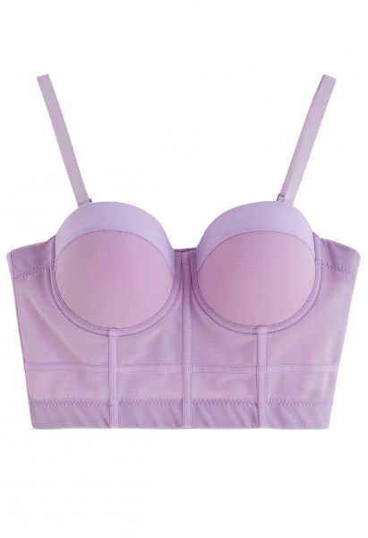 Solid Color Underwire Bustier Crop Top in Lilac