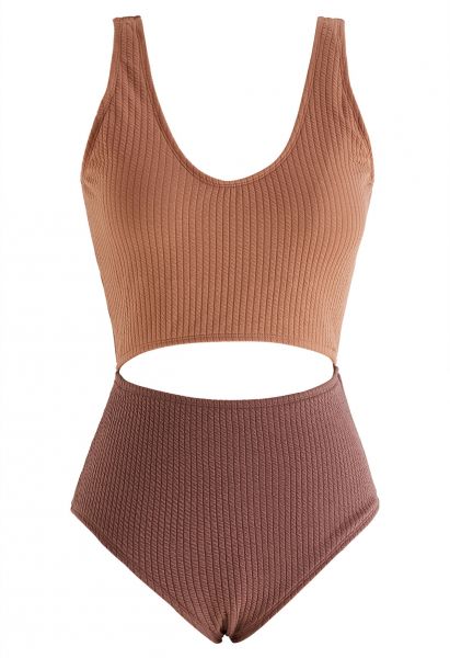Two-Tone Cutout Embossed Swimsuit