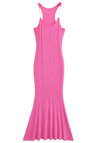 Transparent Straps Mermaid Cami Dress in Hot Pink
