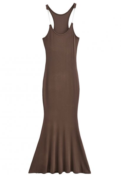 Transparent Straps Mermaid Cami Dress in Brown