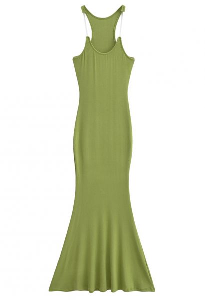 Transparent Straps Mermaid Cami Dress in Moss Green