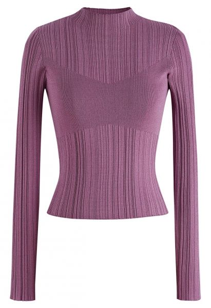 Stripe Texture Fitted Crop Top in Purple