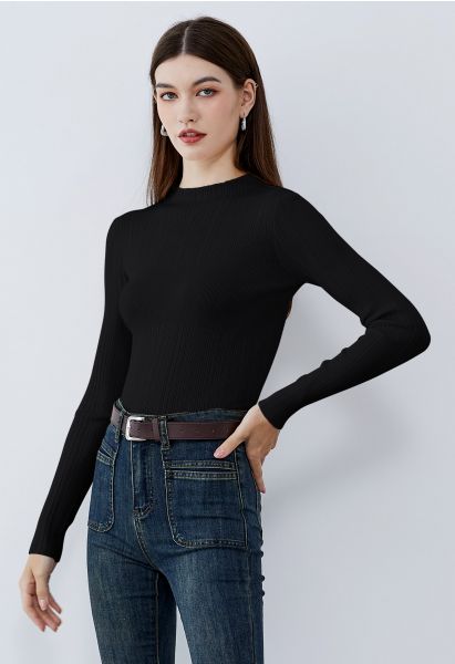 Stripe Texture Fitted Crop Top in Black