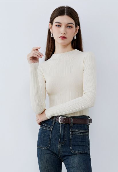 Stripe Texture Fitted Crop Top in Cream