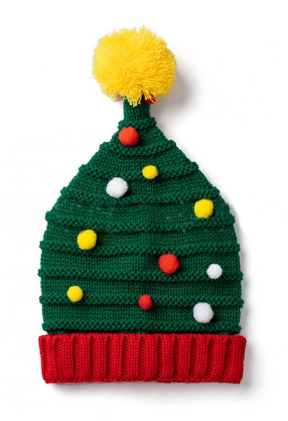 Christmas Tree Pom-Pom Beanie Hat