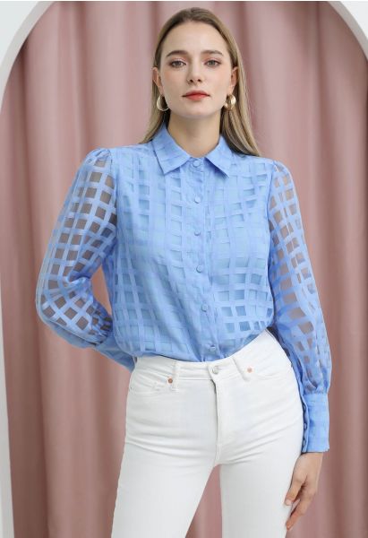 Check Pattern Button Down Shirt in Blue