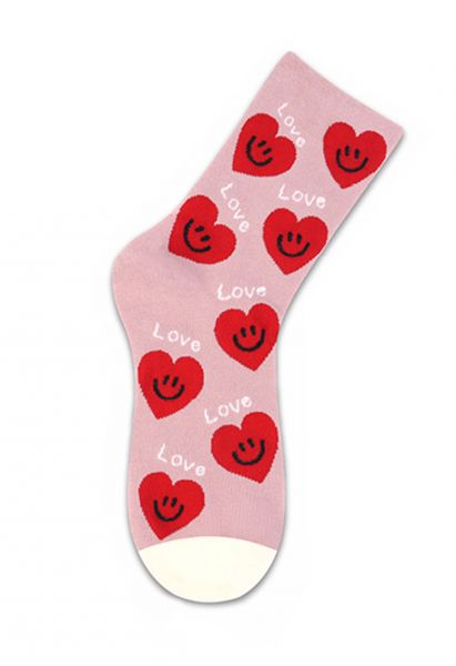 Smiling Red Heart Cotton Crew Socks