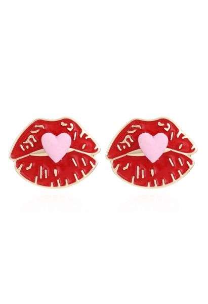 Flaming Lip Heart Earrings in Light Pink