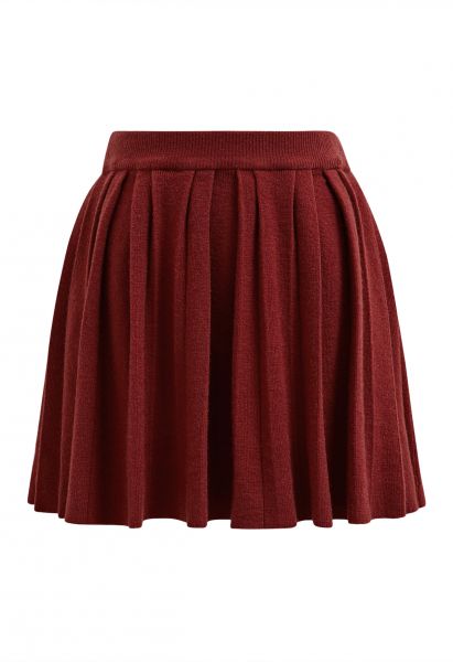 Elastic Waist Pleated Mini Skirt in Red