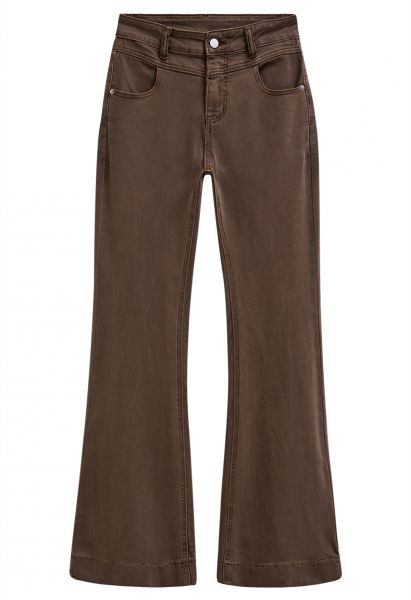 On-Trend High Waist Flare Leg Jeans in Brown