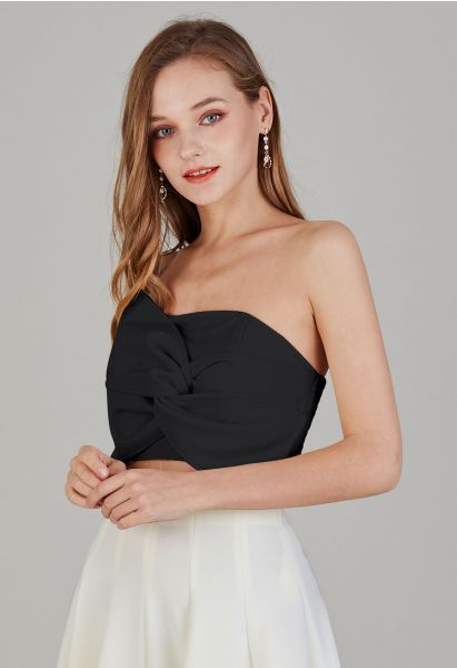 Knotted Front Bustier Crop Top in Black