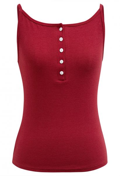 Simplicity Front Buttoned Cami Top in Red