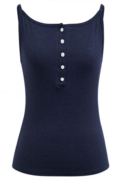 Simplicity Front Buttoned Cami Top in Navy